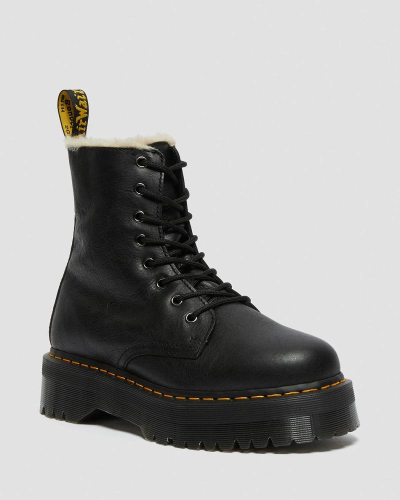 Black Women\'s Dr Martens Jadon Leather Faux Fur Lined Platform Ankle Boots | CA 59YXF